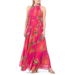 Farm Rio Red Pietra Floral Halter Maxi Dresd